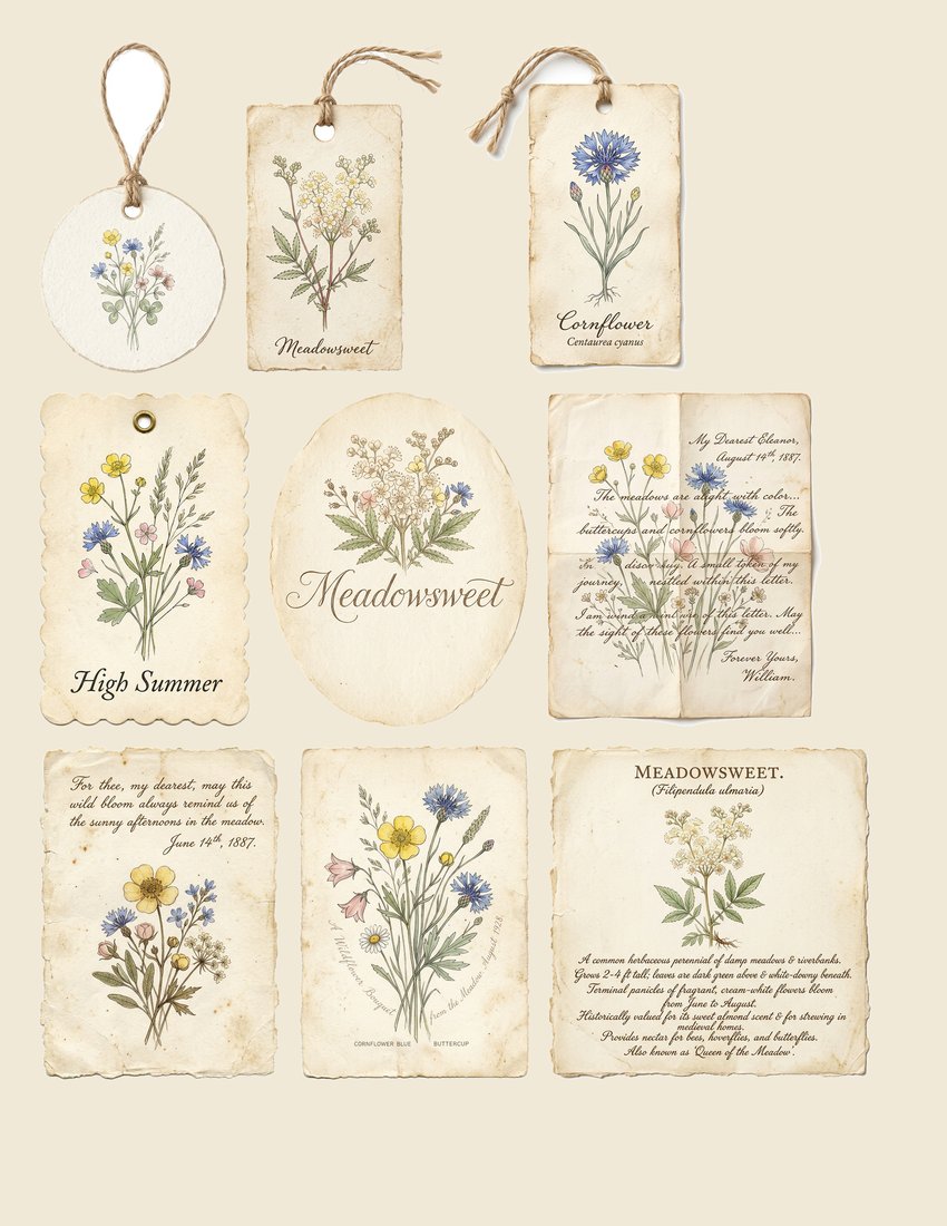 Wildflower Meadow Junk Journal Kit | Vintage Pressed Flower Botanical Ephemera + Printable Sheets | Cottagecore | Digital Download