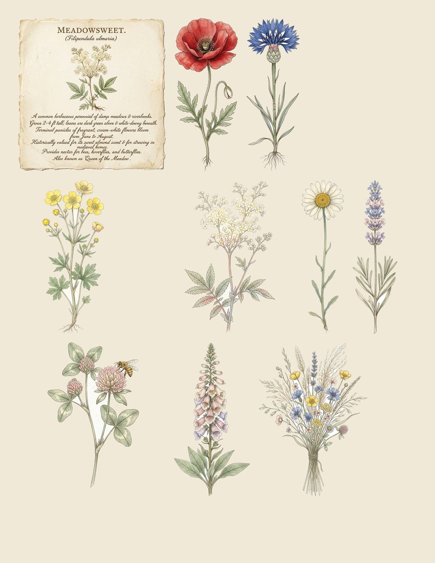 Wildflower Meadow Junk Journal Kit | Vintage Pressed Flower Botanical Ephemera + Printable Sheets | Cottagecore | Digital Download