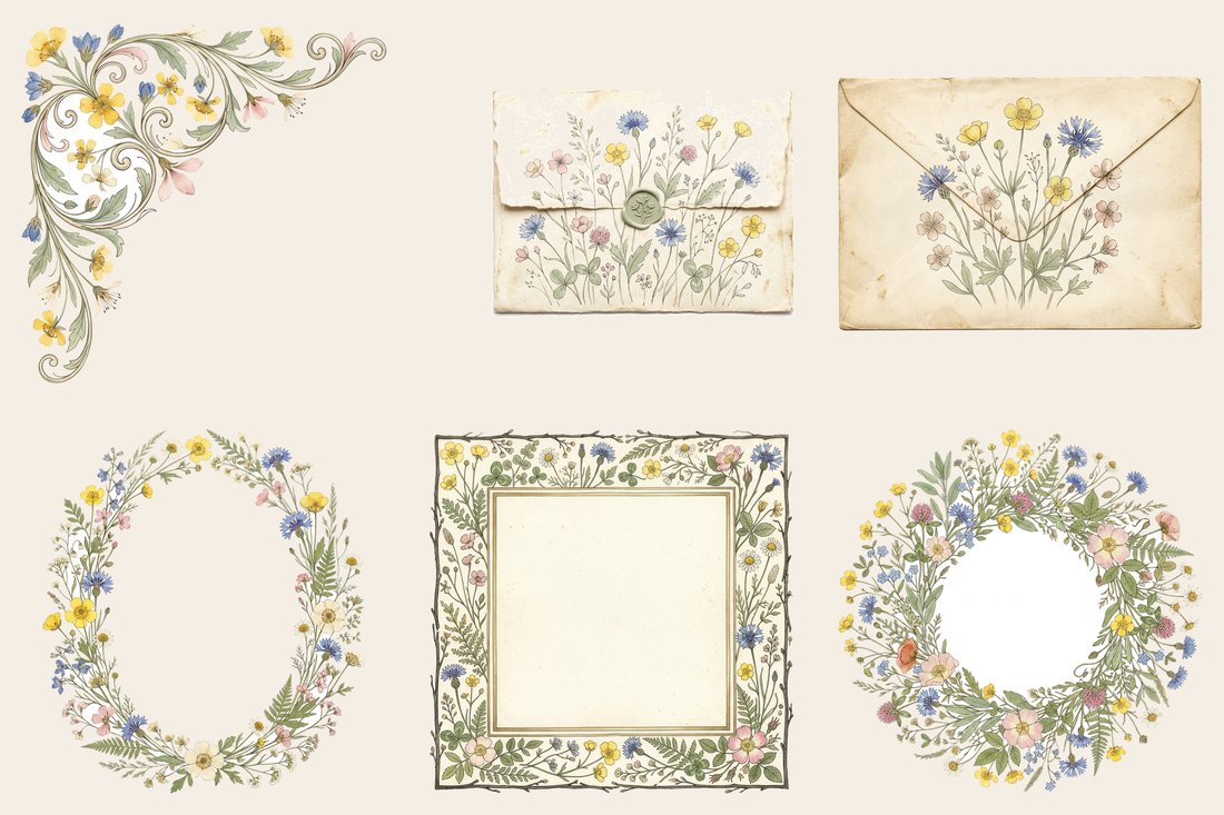 Wildflower Meadow Junk Journal Kit | Vintage Pressed Flower Botanical Ephemera + Printable Sheets | Cottagecore | Digital Download