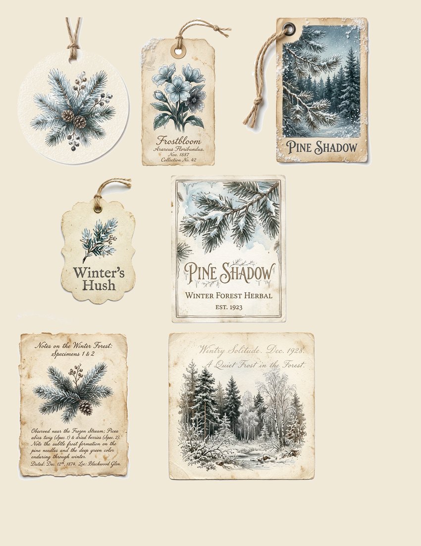 Winter Forest Junk Journal Kit | Woodland Frost Ephemera + Printable Sheets | Digital Download
