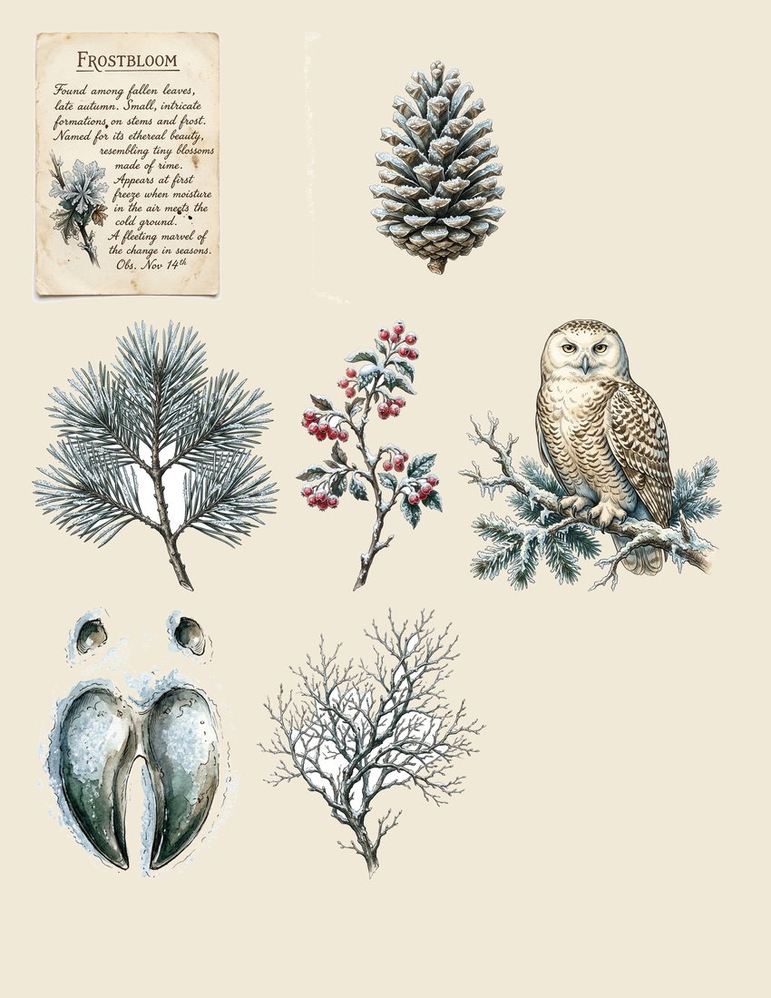 Winter Forest Junk Journal Kit | Woodland Frost Ephemera + Printable Sheets | Digital Download