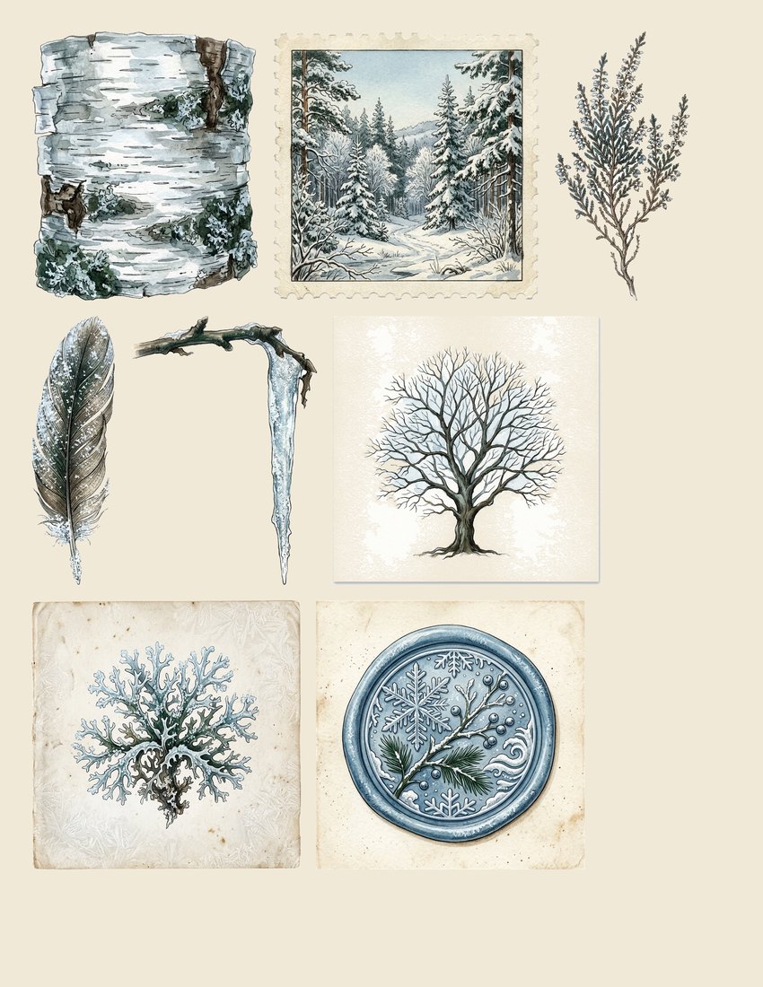 Winter Forest Junk Journal Kit | Woodland Frost Ephemera + Printable Sheets | Digital Download