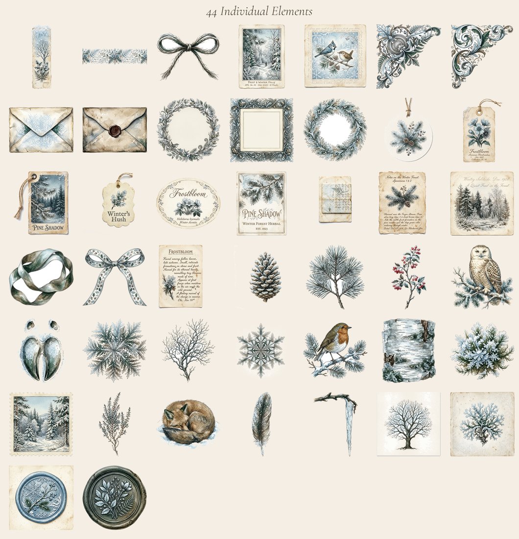 Winter Forest Junk Journal Kit | Woodland Frost Ephemera + Printable Sheets | Digital Download