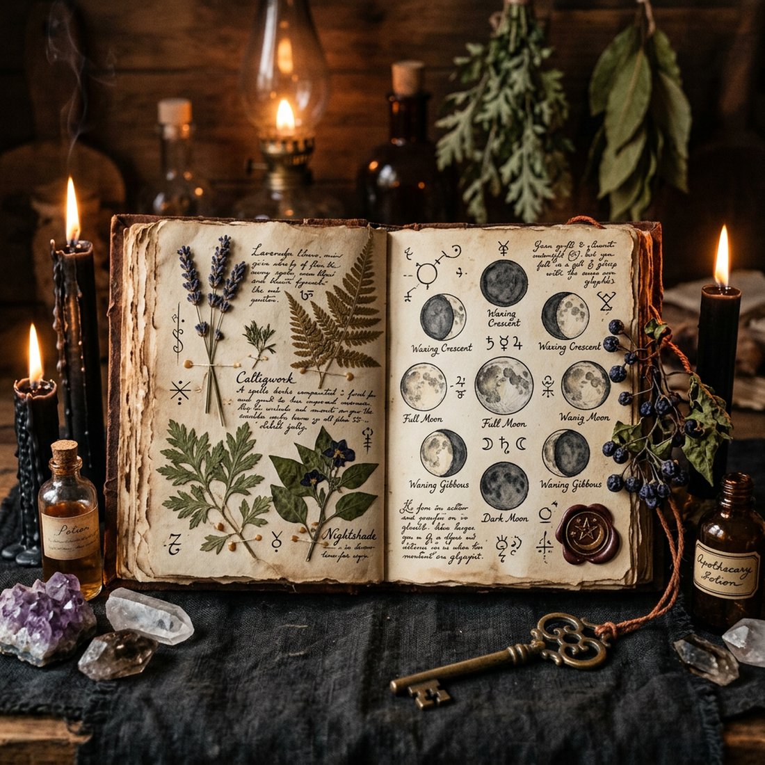 Witch Garden Grimoire Junk Journal Kit | Vintage Herbal Witchy Ephemera + Printable Sheets | Cottagecore Grimoire | Digital Download