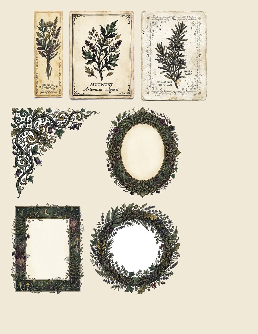 Witch Garden Grimoire Junk Journal Kit | Vintage Herbal Witchy Ephemera + Printable Sheets | Cottagecore Grimoire | Digital Download