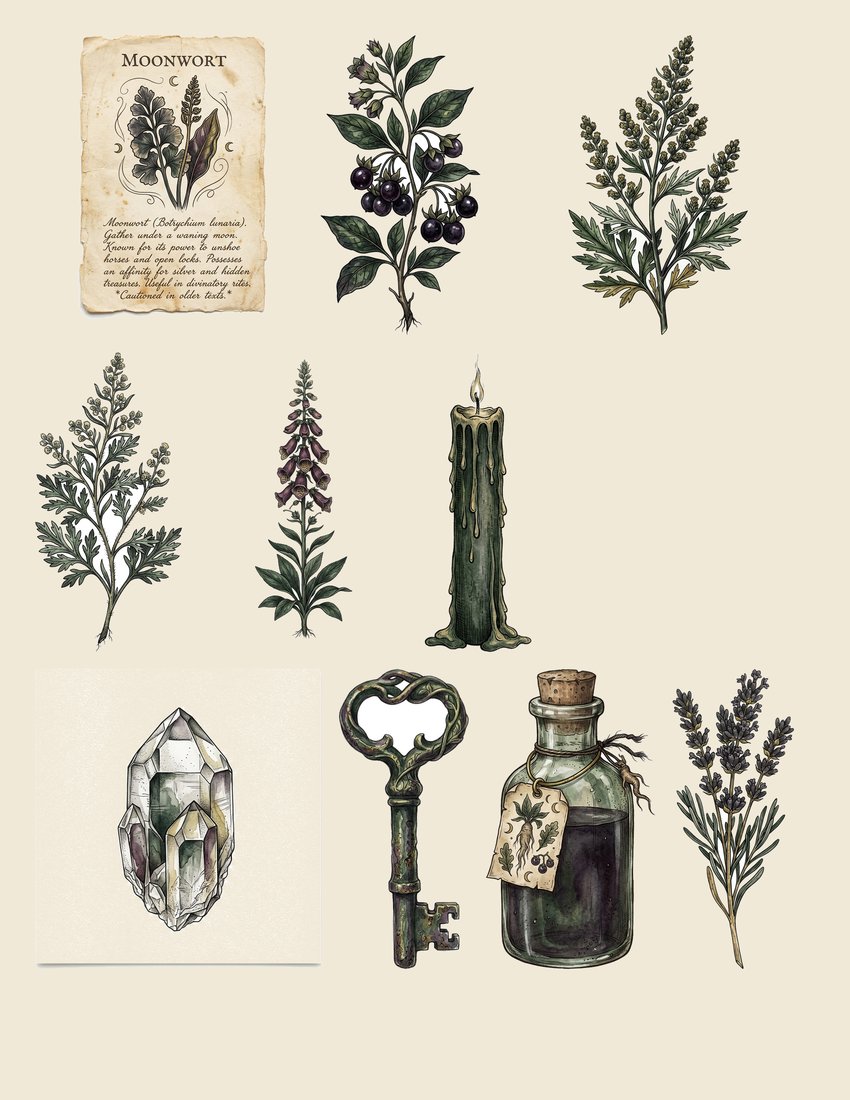 Witch Garden Grimoire Junk Journal Kit | Vintage Herbal Witchy Ephemera + Printable Sheets | Cottagecore Grimoire | Digital Download
