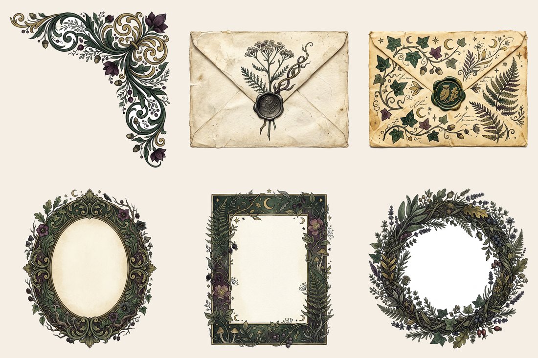 Witch Garden Grimoire Junk Journal Kit | Vintage Herbal Witchy Ephemera + Printable Sheets | Cottagecore Grimoire | Digital Download