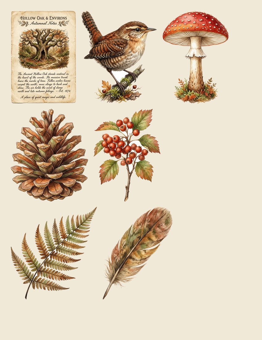 Woodland Foraging Junk Journal Kit | Autumn Forest Mushroom Animal Ephemera + Printable Sheets | Digital Download