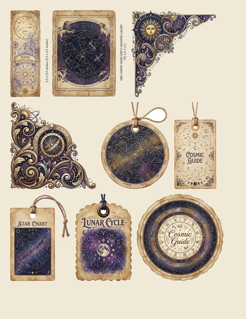 Zodiac Almanac Junk Journal Kit | Mystical Astrology Ephemera | Printable Pages | Digital Download
