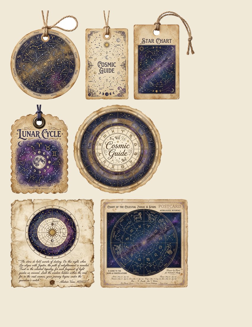 Zodiac Almanac Junk Journal Kit | Mystical Astrology Ephemera | Printable Pages | Digital Download