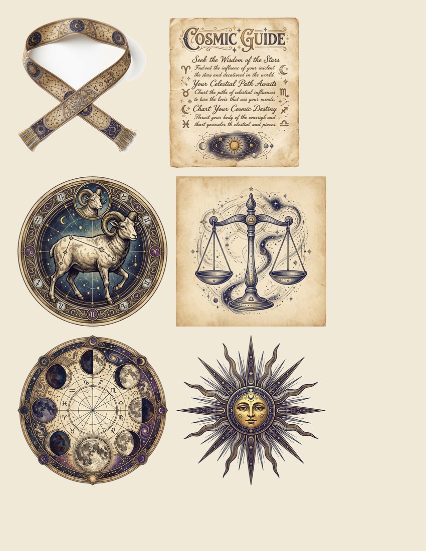 Zodiac Almanac Junk Journal Kit | Mystical Astrology Ephemera | Printable Pages | Digital Download