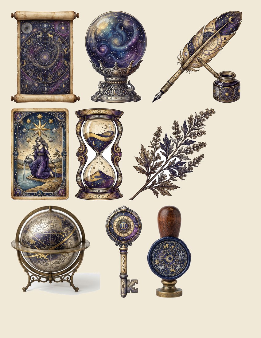 Zodiac Almanac Junk Journal Kit | Mystical Astrology Ephemera | Printable Pages | Digital Download