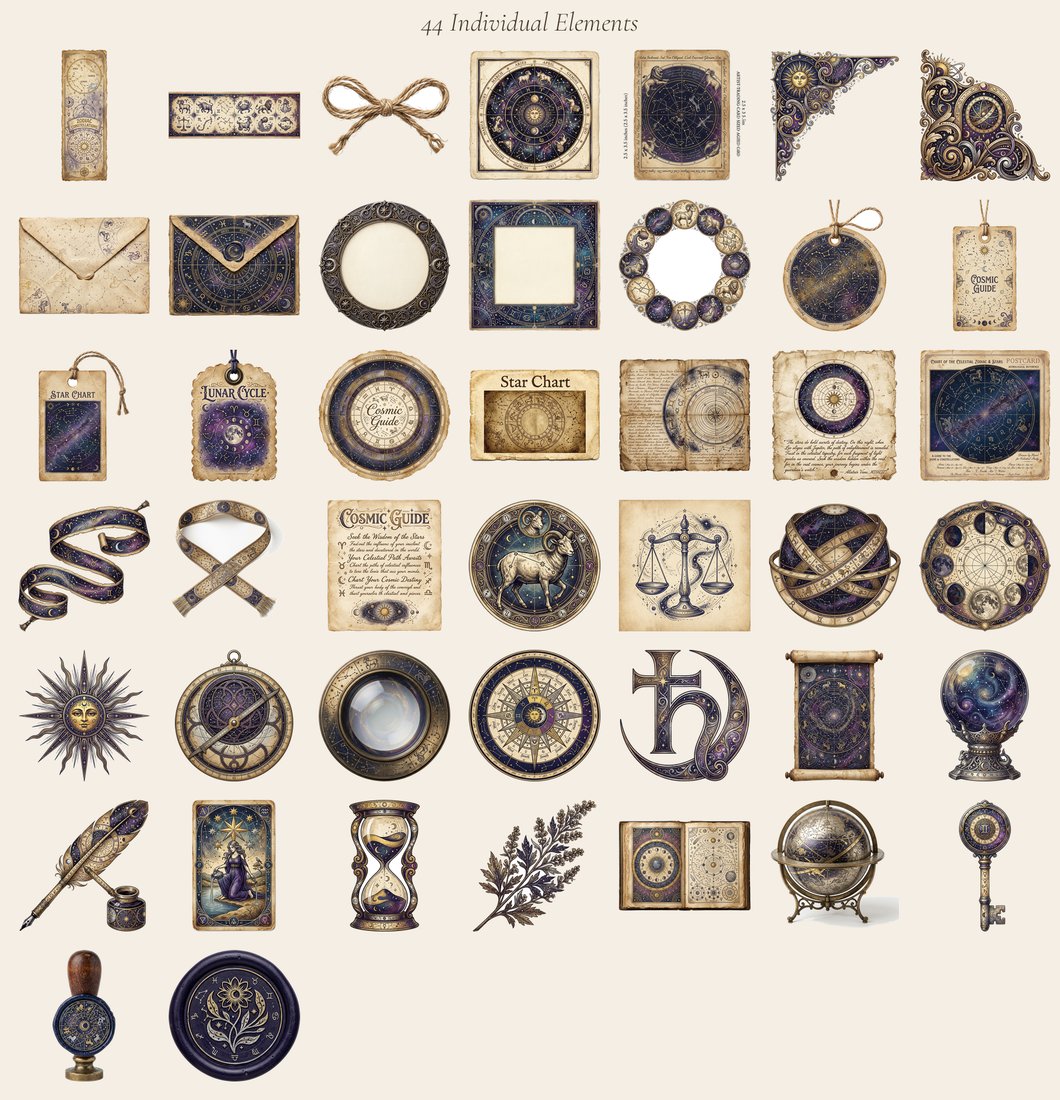 Zodiac Almanac Junk Journal Kit | Mystical Astrology Ephemera | Printable Pages | Digital Download