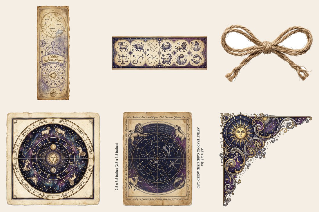 Zodiac Almanac Junk Journal Kit | Mystical Astrology Ephemera | Printable Pages | Digital Download