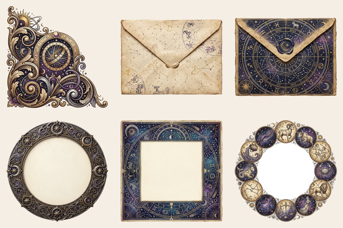 Zodiac Almanac Junk Journal Kit | Mystical Astrology Ephemera | Printable Pages | Digital Download